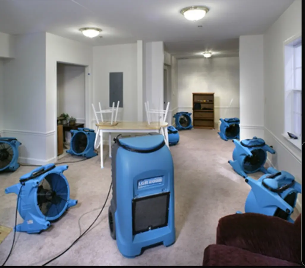 Air movers and dehumidifier setup for Water Damage Restoration in Tifton